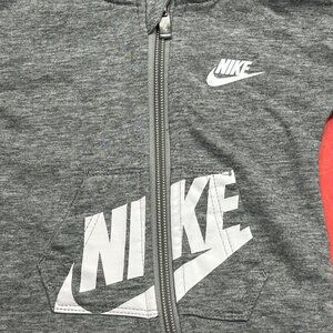 NIKE Newborn Baby Boy Girl Unisex Gray Hooded Zip Coverall Romper Clothes Outfit